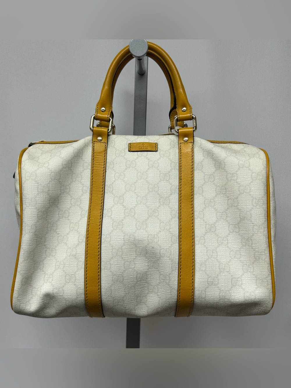 Gucci Cream Monogram Boston Duffel bag with Mustard Yellow Trim